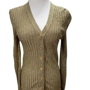 Rare 1970s Vintage Oscar de la Renta Gold Metallic Lurex Cardigan Sweater Italy